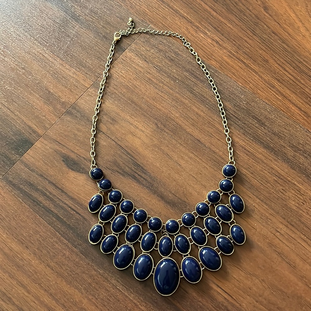 Navy and gold beaded accent necklace